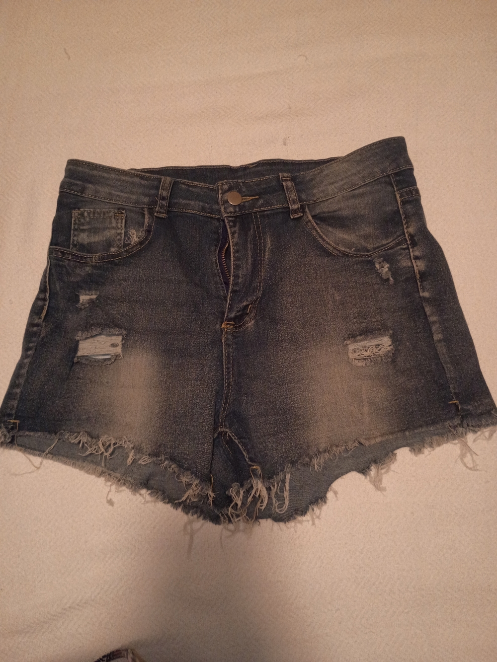Jessica Distressed Denim Cutoff Shorts in Dark Blue